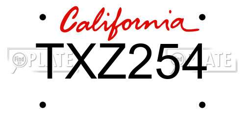 TXZ254 California License Plate