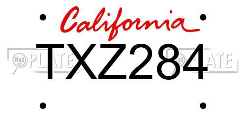 TXZ284 California License Plate