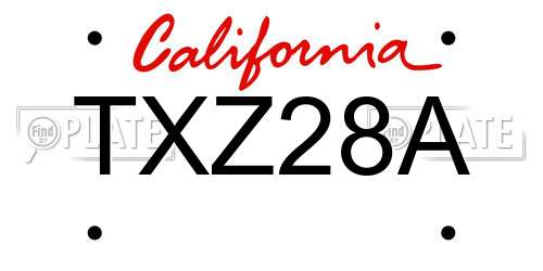 TXZ28A California License Plate