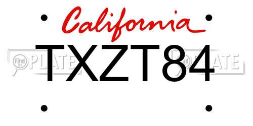 TXZT84 California License Plate