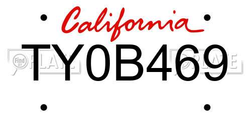 TY0B469 California License Plate