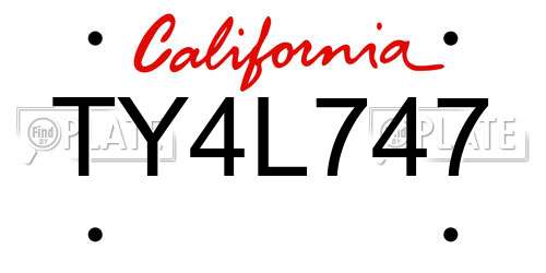 TY4L747 California License Plate