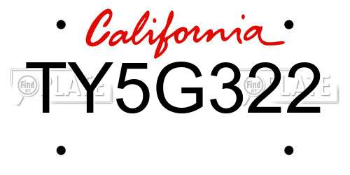 TY5G322 California License Plate