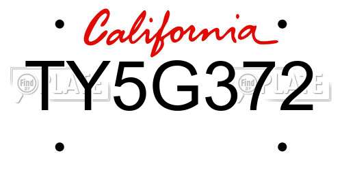 TY5G372 California License Plate