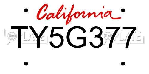 TY5G377 California License Plate