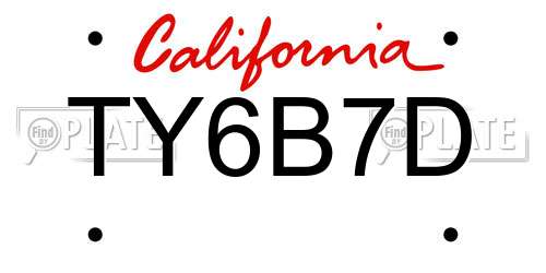 TY6B7D California License Plate