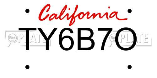 TY6B7O California License Plate
