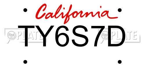 TY6S7D California License Plate