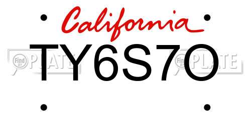 TY6S7O California License Plate