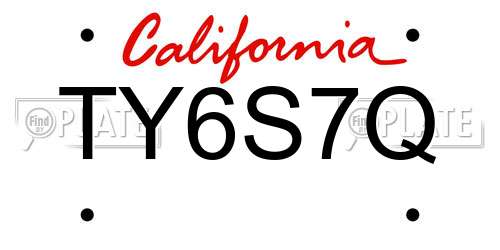 TY6S7Q California License Plate