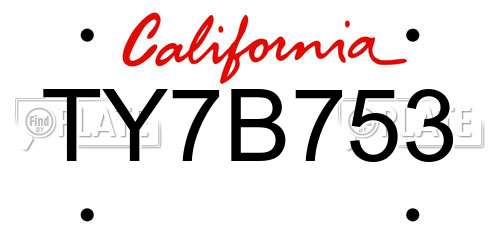 TY7B753 California License Plate