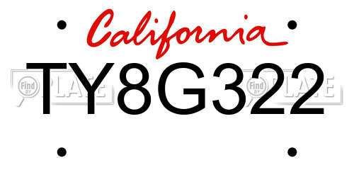 TY8G322 California License Plate