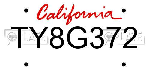 TY8G372 California License Plate