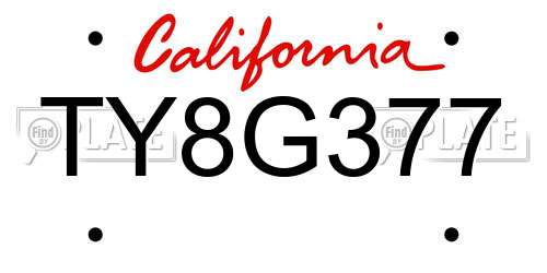 TY8G377 California License Plate