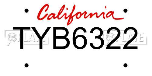 TYB6322 California License Plate