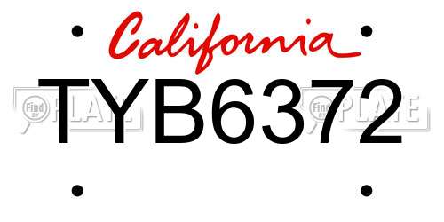 TYB6372 California License Plate