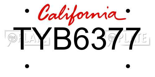 TYB6377 California License Plate