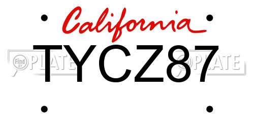 TYCZ87 California License Plate