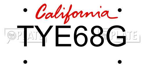 TYE68G California License Plate