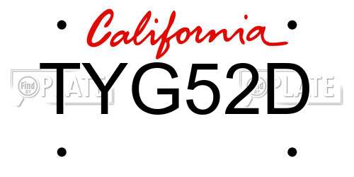 TYG52D California License Plate