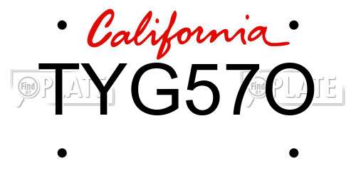 TYG57O California License Plate