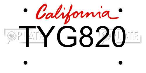TYG820 California License Plate