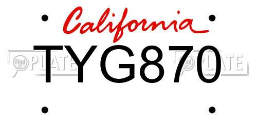 TYG870 California License Plate