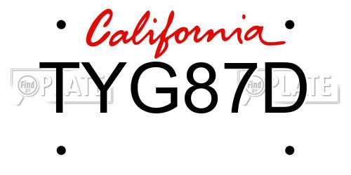 TYG87D California License Plate