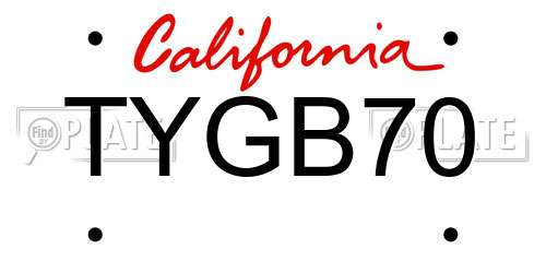 TYGB70 California License Plate