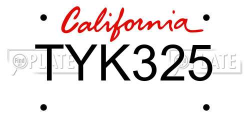 TYK325 California License Plate