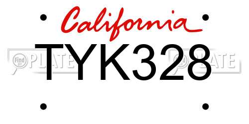 TYK328 California License Plate