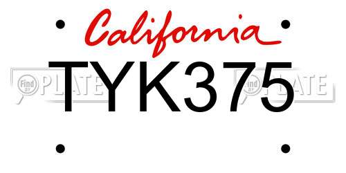 TYK375 California License Plate