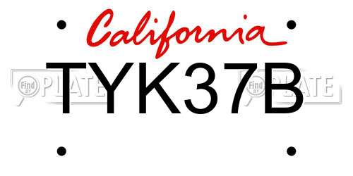 TYK37B California License Plate