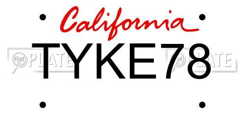 TYKE78 California License Plate