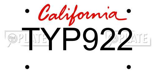 TYP922 California License Plate