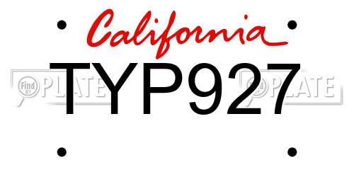 TYP927 California License Plate