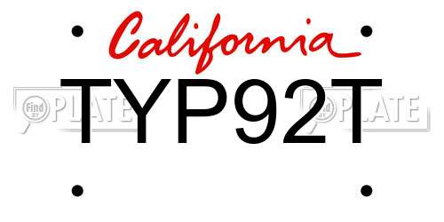 TYP92T California License Plate