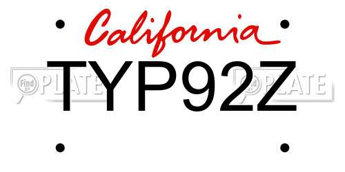 TYP92Z California License Plate