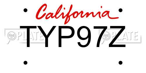 TYP97Z California License Plate