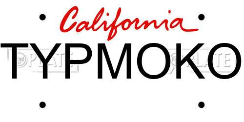 TYPMOKO California License Plate