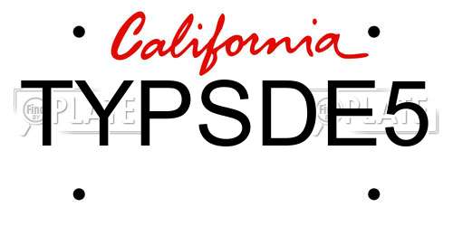 TYPSDE5 California License Plate