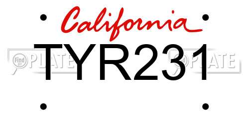 TYR231 California License Plate