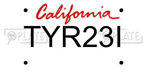 TYR23I California License Plate