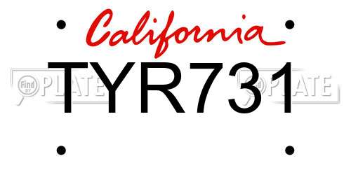 TYR731 California License Plate