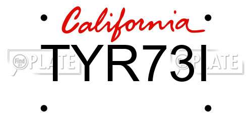 TYR73I California License Plate