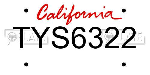 TYS6322 California License Plate