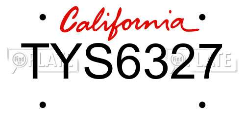 TYS6327 California License Plate
