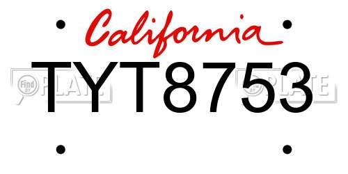 TYT8753 California License Plate