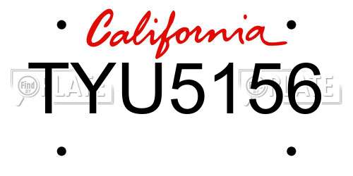 TYU5156 California License Plate