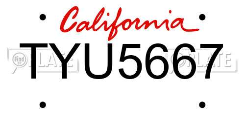 TYU5667 California License Plate